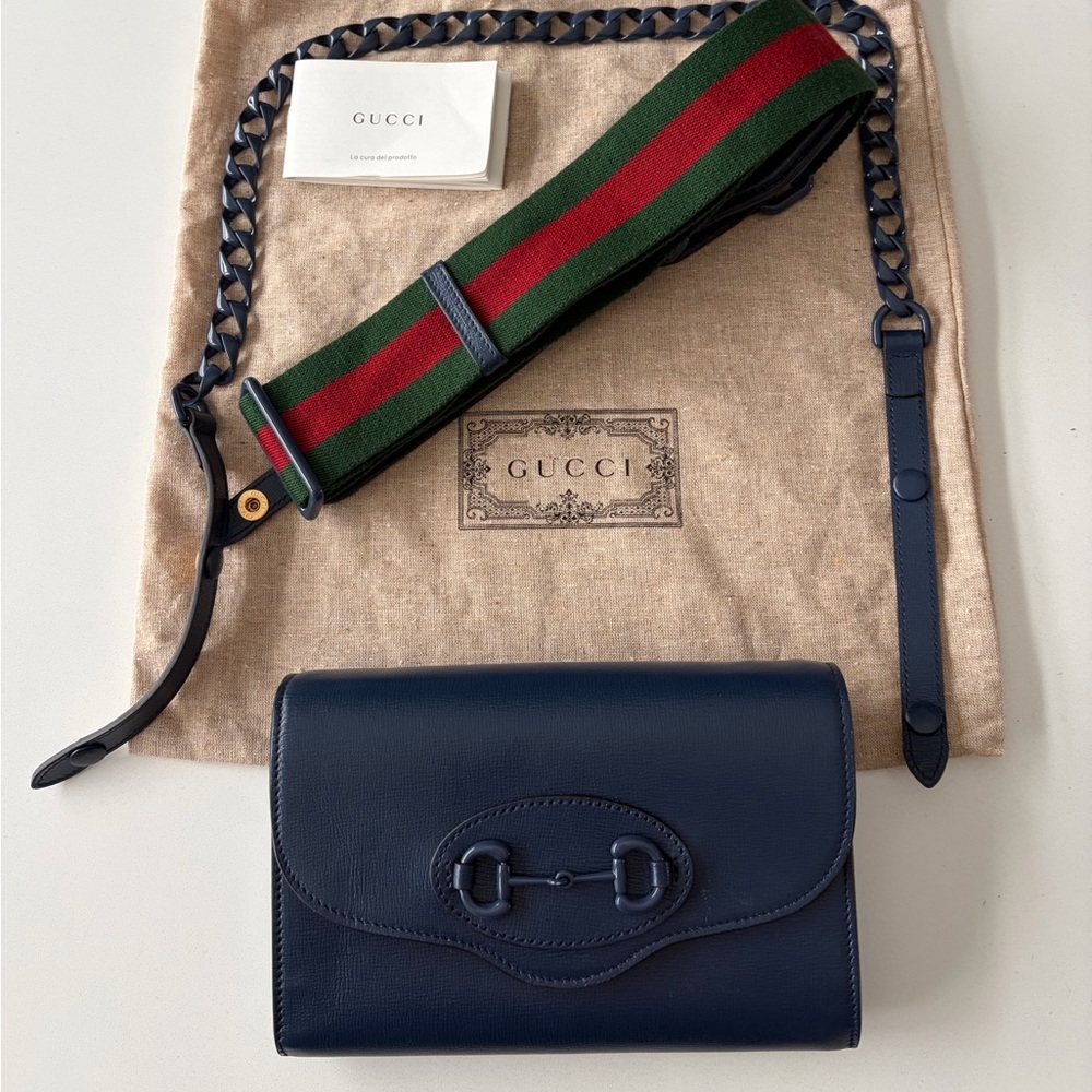 Navy Gucci Horsebit Leather Wallet on Chain – Web & Chain Straps Included!! 💙